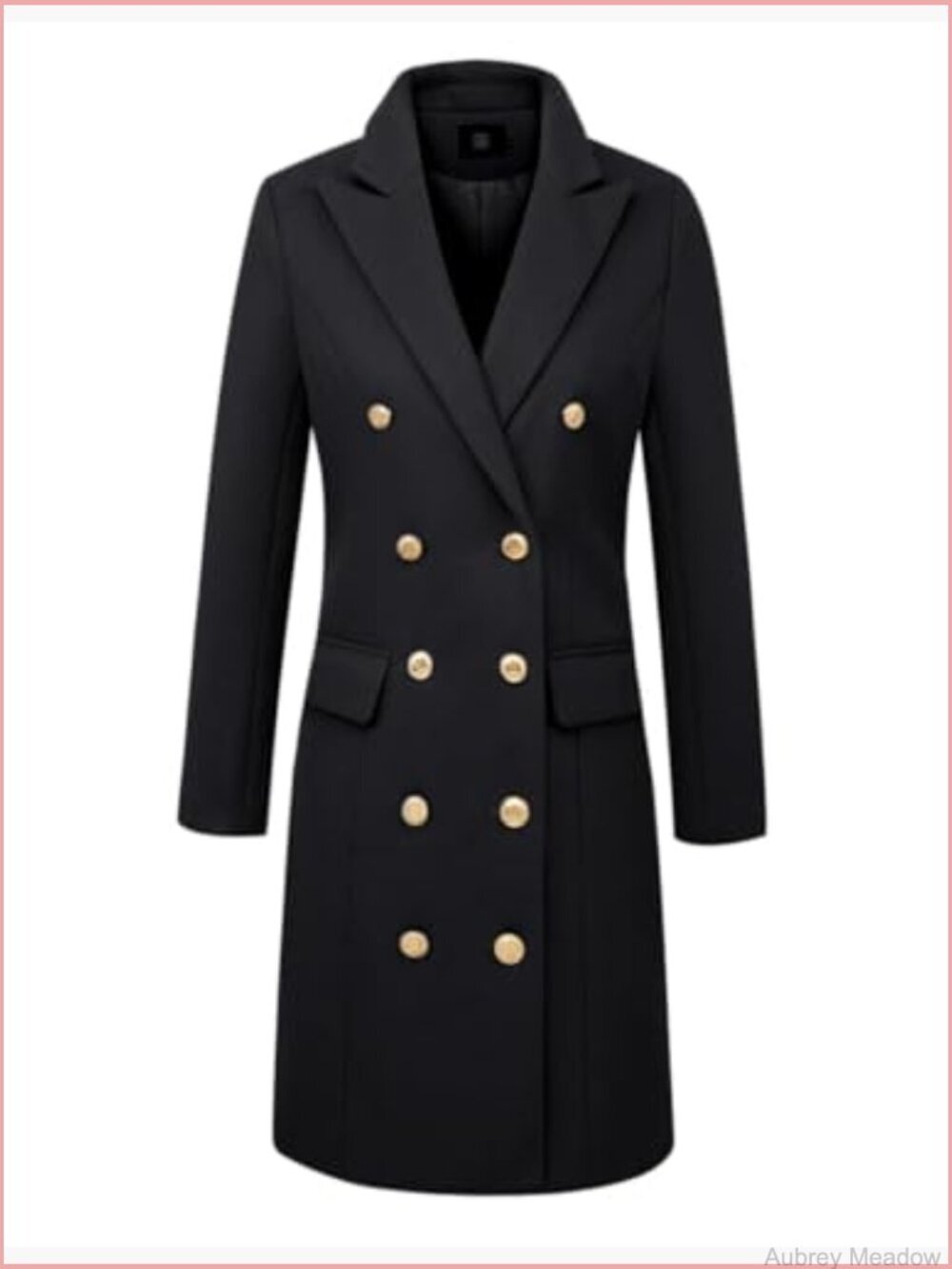 Women's Double Breasted Long Peacoat Midi Wool Blend Office Trench - Picture 3 of 7